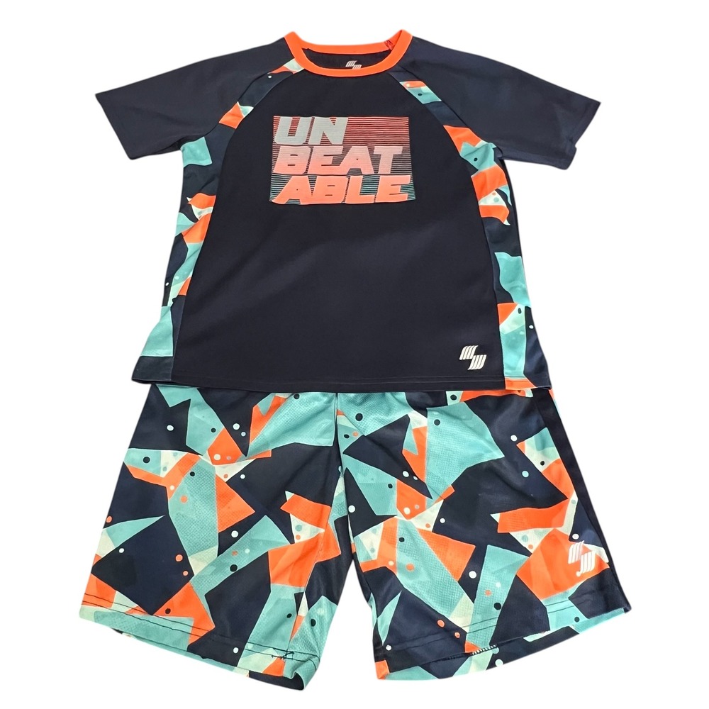 Place Sport Boys Navy Orange Unbeatable Activewear Shirt and Shorts Set Size L